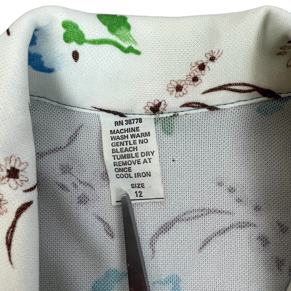 Vtg 60’s 70’s Button Up Blouse Floral Belted Long Sleeve Boho Hippie Retro Sz 12 - Picture 3 of 6